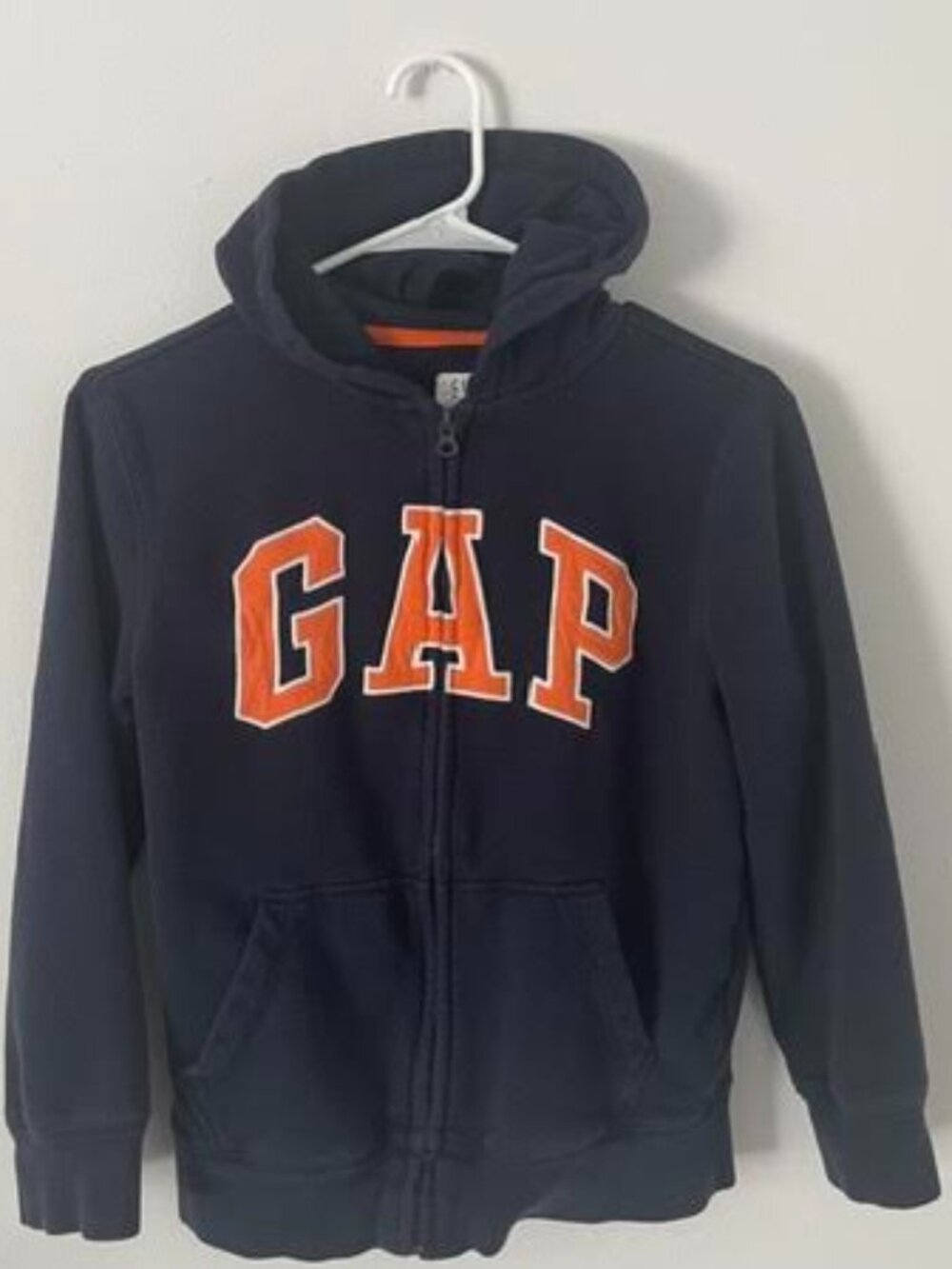 Gap Kids Navy Blue Orange Logo Full-Zip Fleece Hoodie – Size L
